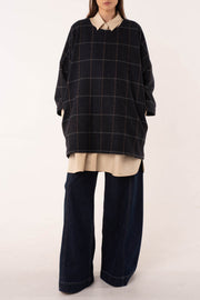 Dark blue wool widow pane jumper
