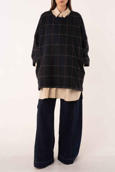 Dark blue wool widow pane jumper