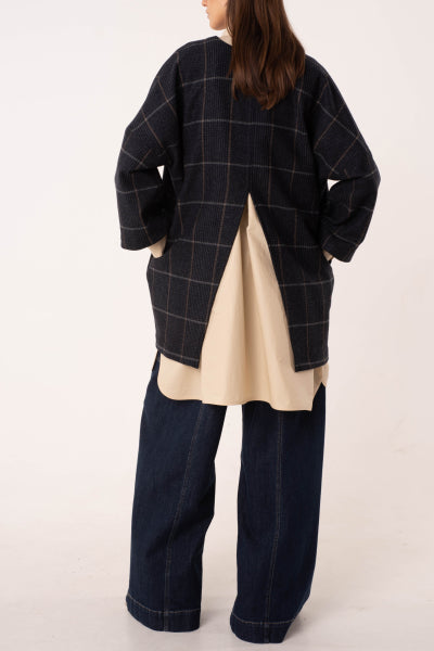 Dark blue wool widow pane jumper