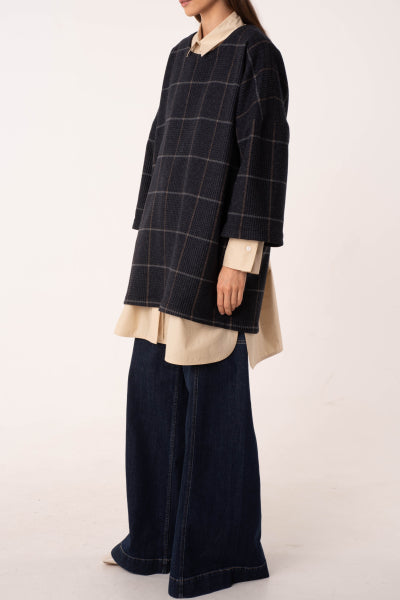 Dark blue wool widow pane jumper