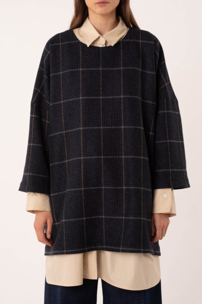 Dark blue wool widow pane jumper