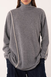 Grey cashmere turtleneck with pearl detail