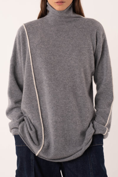 Grey cashmere turtleneck with pearl detail