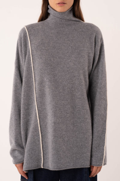 Grey cashmere turtleneck with pearl detail