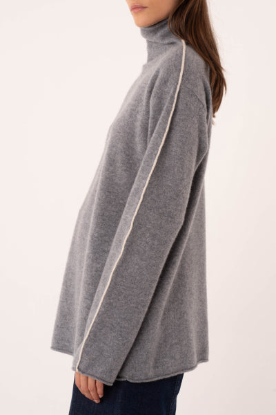 Grey cashmere turtleneck with pearl detail