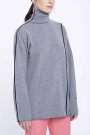 Grey cashmere turtleneck with black detail