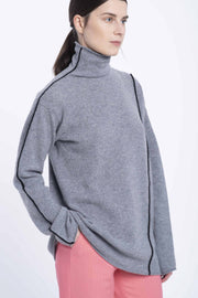 Grey cashmere turtleneck with black detail