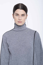 Grey cashmere turtleneck with black detail