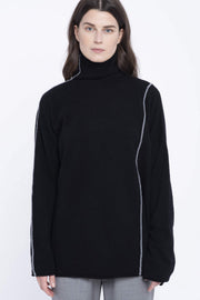 Black cashmere turtleneck with grey detail