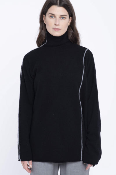 Black cashmere turtleneck with grey detail
