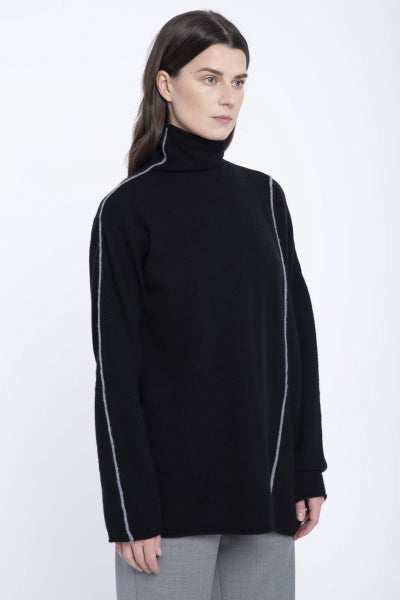 Black cashmere turtleneck with grey detail