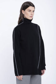 Black cashmere turtleneck with grey detail