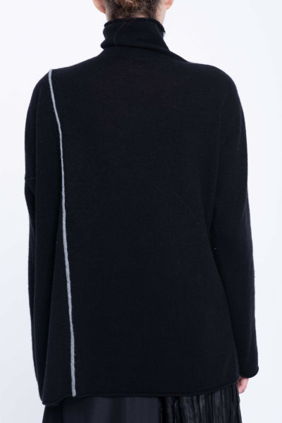 Black cashmere turtleneck with grey detail