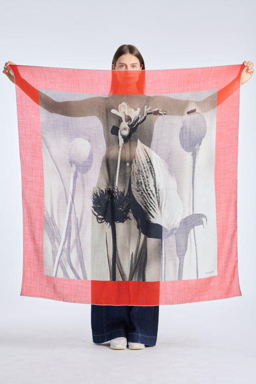 Warm grey wool photo print scarf