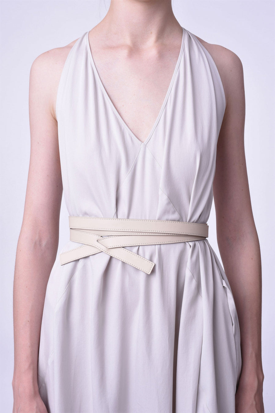 Light ivory long tied belt