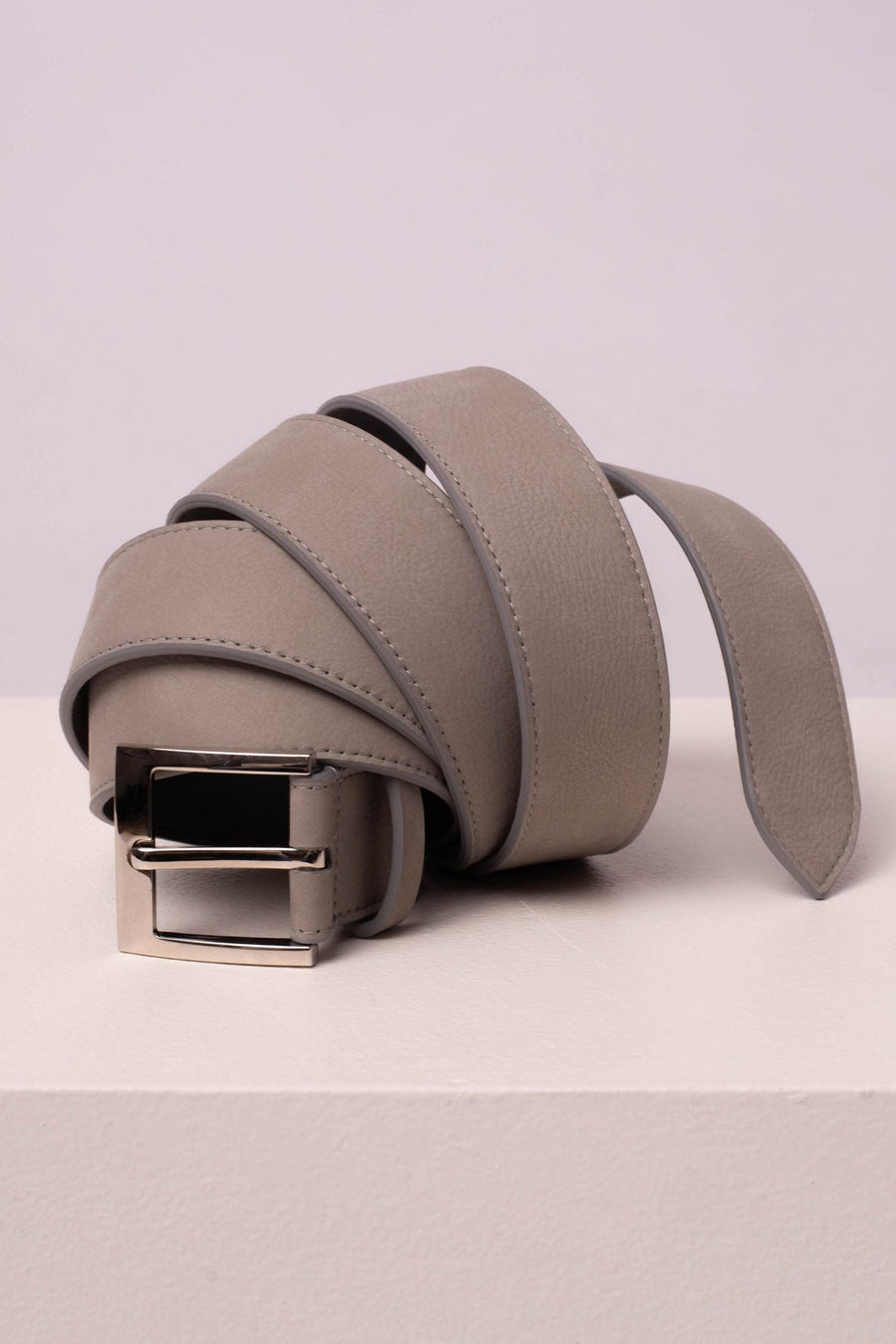 Stone grey leather extra long belt