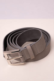 Stone grey leather extra long belt